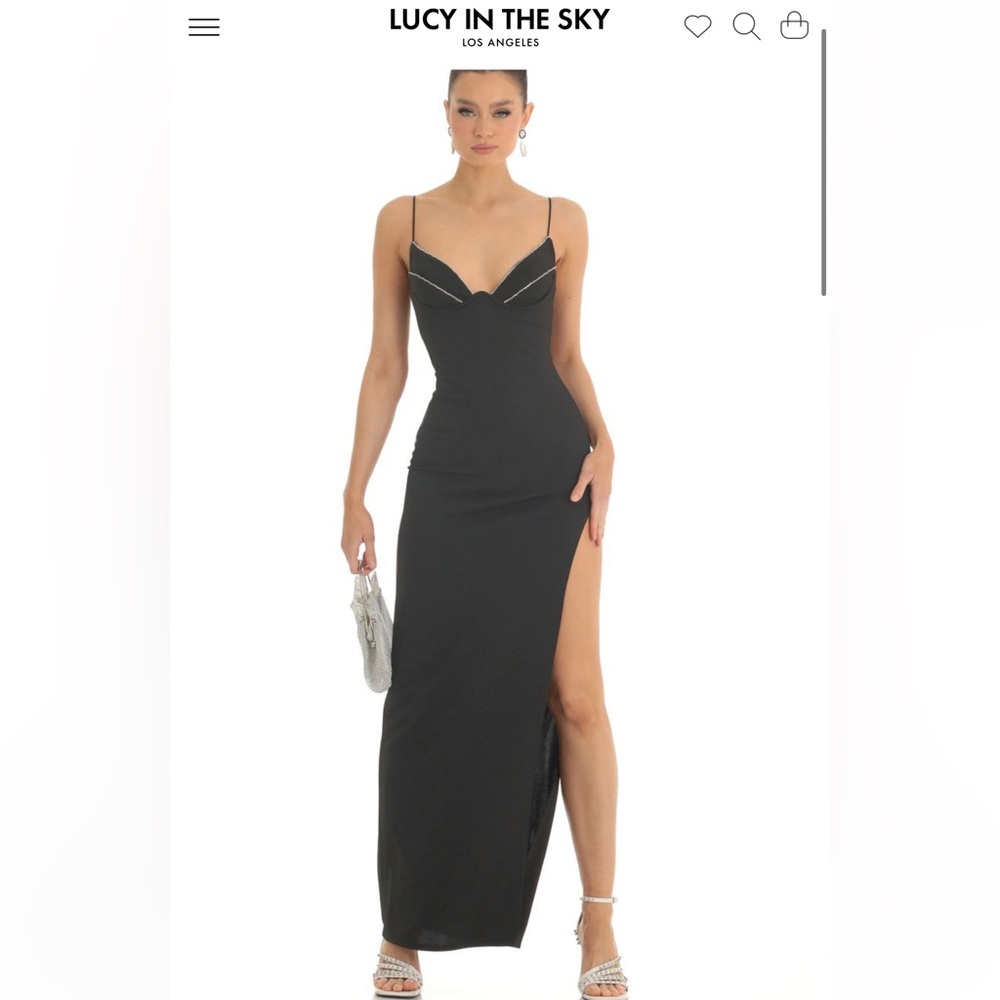 Black XS maxi dress with detailing.